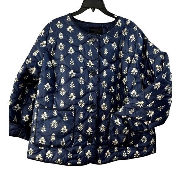 Talbots QUILTED JACKET | Plus 2X, Blue & Cream Floral Ditsy Foulard - Picture 5 of 13